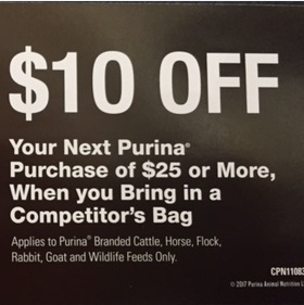 Get $10 off $25 Purina Purchase w/ Competitors Bag